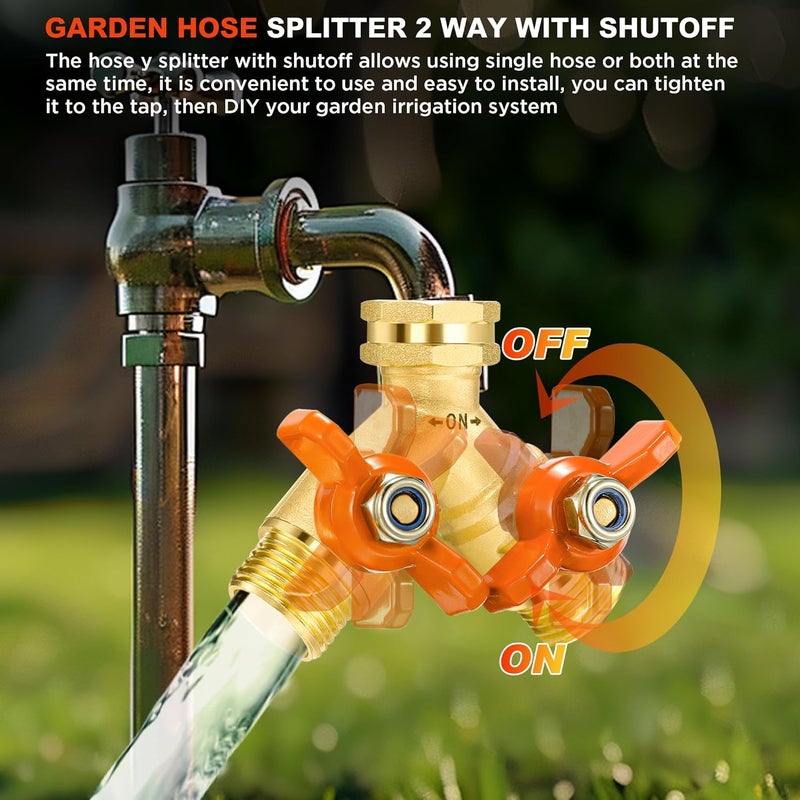 Qvamodo Full Flow Hose Splitter, Hose Splitters 2 Way Heavy Duty Brass Faucet Splitter with Shutoff, All Metal Hose Y Spigot Splitter 2 Way, Outdoor Faucet Water Hose Splitter, Y Valve Tap for Outdoor Faucet - Image 5